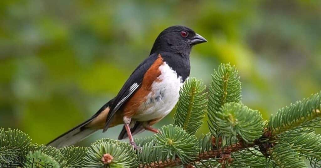 Eastern Towhee is perched on tree